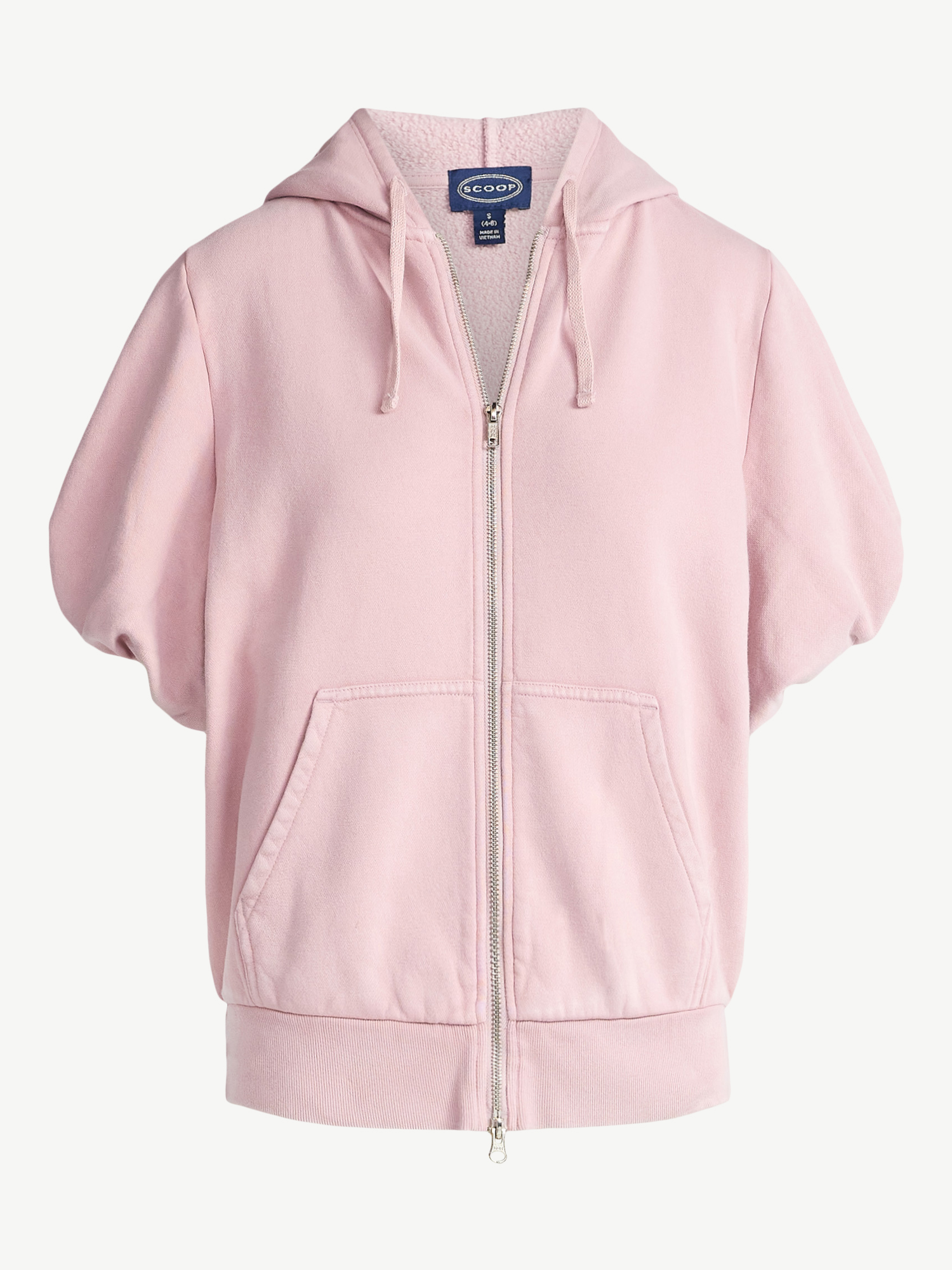 Scoop Women’s Mineral Washed Zip Hoodie with Short Puff Sleeves, Sizes XS-XXL