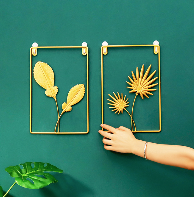 Homgreen Gold Wall Decor 2Set Art Golden Metal Leaves Home Decorations
