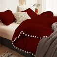 thumbnail image 2 of DNG Creations 5 Piece White Pom Pom Duvet Cover with Zipper Closure, 100% Egyptian Cotton, 800 Thread Cotton ( Oversized Queen - Solid Burgundy ), 2 of 4