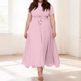 thumbnail image 2 of LWavelet Women's Plus Size Maxi Dress Short Sleeve Round Neck Tie Waist Casual Flowy Dress with Pockets Pink 4XL, 2 of 7