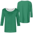thumbnail image 6 of thefmos Women's Fall Winter Round Neck 3/4 Sleeve Solid Basic Casual Pullover Tops Tshirt Comfy Loose Fit Blouses for Women Cute Trendy Everyday Wear Business Work Clothes, Green L, 6 of 8