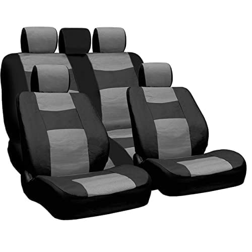Yupbizauto Car Truck SUV Synthetic Leather Seat Covers Steering Wheel Set Support Split Rear Seat Black and Grey Univesal Size