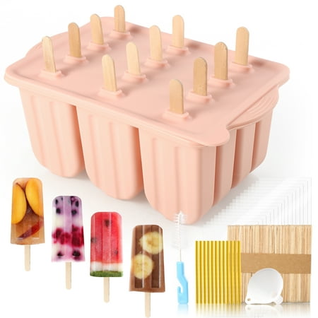 

Popsicles Molds 12 Cavities Silicone Popsicle Molds for Kids Adults Food Grade Popsicle Maker Molds BPA-Free Ice Pop Mold Homemade Ice Pop Maker with Popsicle Sticks Popsicle Bags Cleaning Brush