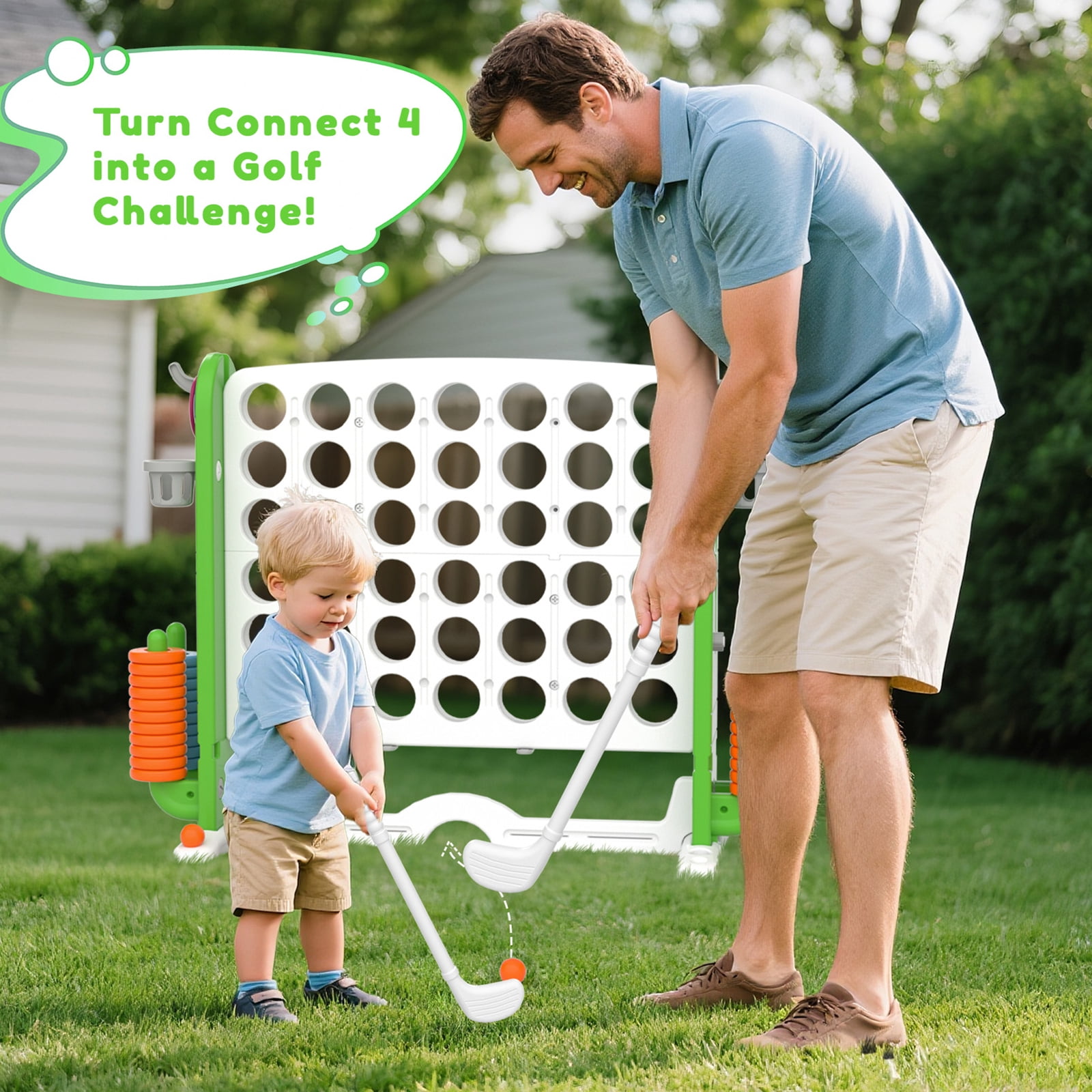 KORIMEFA Jumbo 4 in a Row Game,4-to-Score Giant Game Set for Kids & Adults,Adjustable Height (2.5-3.2FT) Connect Game with Quick-Release Slider, Indoor&Outdoor Family Party Games(White Green)