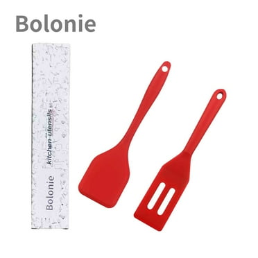 2 Pieces Mini Spatula Small Spatula Brownie Bolonie Serving Set Flexible Nonstick Silicone Red Serve Slotted Spatula Turner for Cooking, Baking & Flipping Eggs