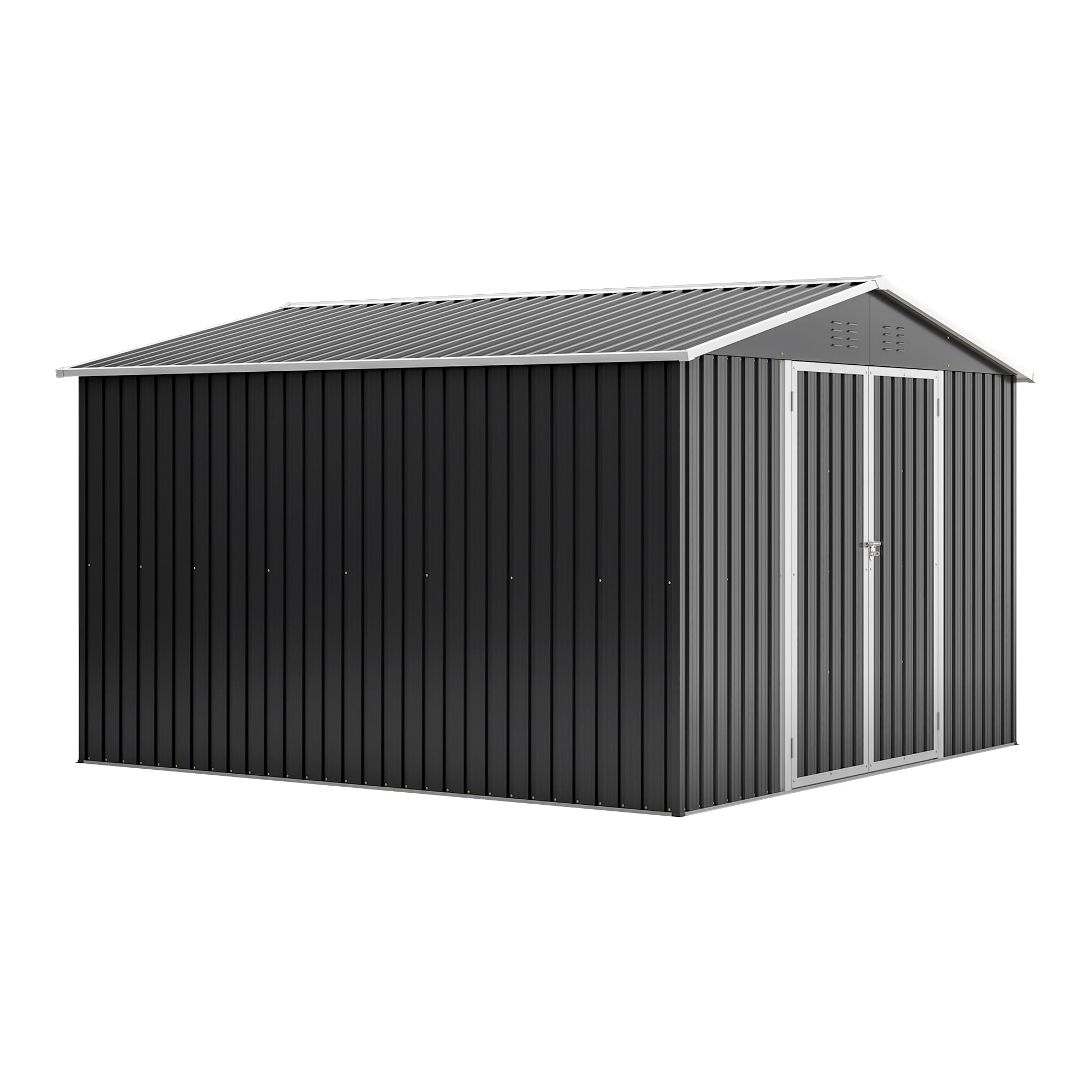 MAYEERTY 10x10FT Outdoor Utility Metal Storage Shed, Reinforced Frame & Ventilated Design, Lockable Waterproof Tool Shed for Backyard, Garden & Patio