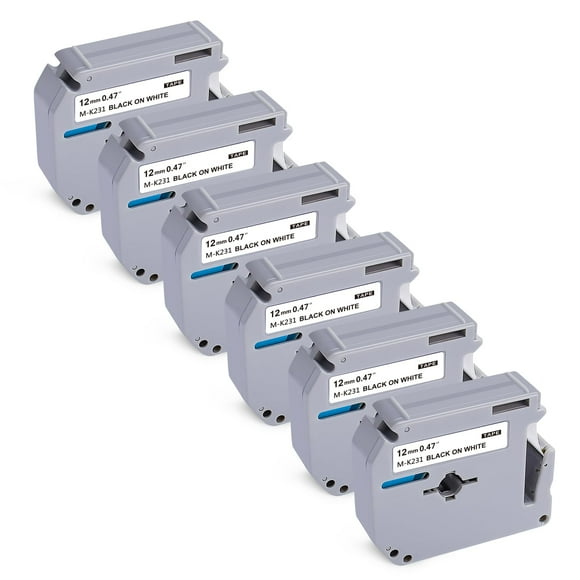 Titbit 6-Pack Pt-M95 Pt70Bm M-231 Tape Compatible For Brother P-Touch M Tape 12Mm 0.47"" White M-K231 M231 Mk231 M-231S For Brother Pt65 Pt70 Pt80 Pt85 Pt90 Label Makers