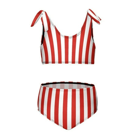 Aesthetic Raspberry Red And White Vertical Girl s 2 Piece Bikini Set Beach Sport Swimsuit Swimwear 11-13Y160cm