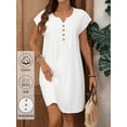 thumbnail image 5 of White 100% Cotton Button-Front Bat Sleeve Casual Short Dress For Women, 5 of 8
