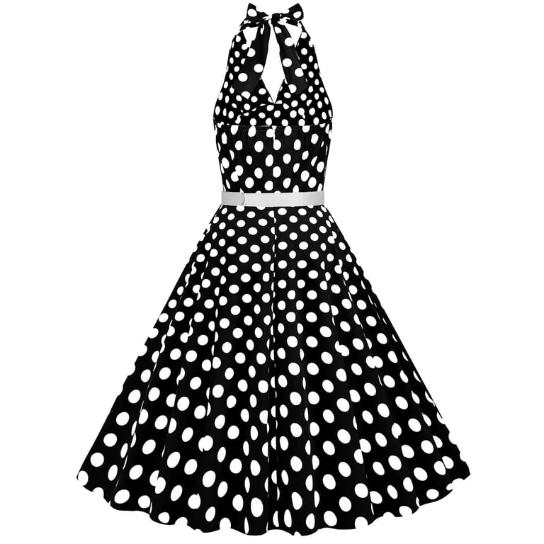 DailyTrove Women's Halter Neck Swing Dress-Sleeveless-A-Line-Cotton-for  Summer Party/Retro Event-Polka Dot Pattern - Walmart.com