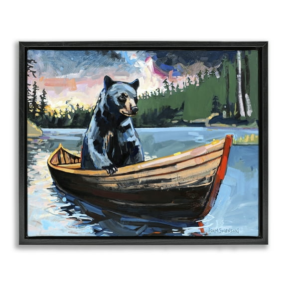 Stupell Industries Boating Black Bear Animals Painting Black Floater Framed Canvas Art Print Wall Art, 21 x 17