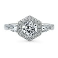 thumbnail image 2 of BERRICLE Sterling Silver 3-Stone Wedding Engagement Rings 0.8 Carat Round Cut Cubic Zirconia CZ Hexagon Ring for Women, Rhodium Plated Size 7.5, 2 of 9