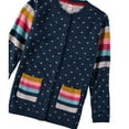 thumbnail image 4 of Cyndeelee Girls Long Sleeve Stripe Knit Button Up Crewneck Cardigan Sweater (Navy Dots/Stripes, 2T), 4 of 5