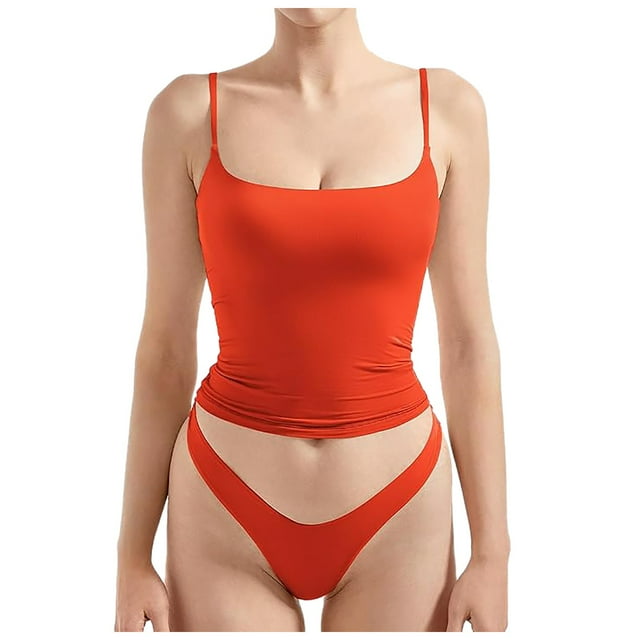 MIASHUI 2Pcs Women Tank Tops and Underwear Sleeveless Basic Top Racerback Undershirt,Red,L