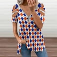thumbnail image 2 of Orange And Blue Traditional Argyle All Over Print Womens Summer V Neck Zipper Top Short Sleeve T Shirt Off Shoulder Top Casual Classy Loose Shirts, 2 of 7