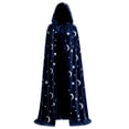 thumbnail image 2 of Women Velvet Long Hooded Cloak, Halloween Star Moon Print Front Tie Cape, Ladies Gothic Performance Cape XS-3XL, 2 of 5