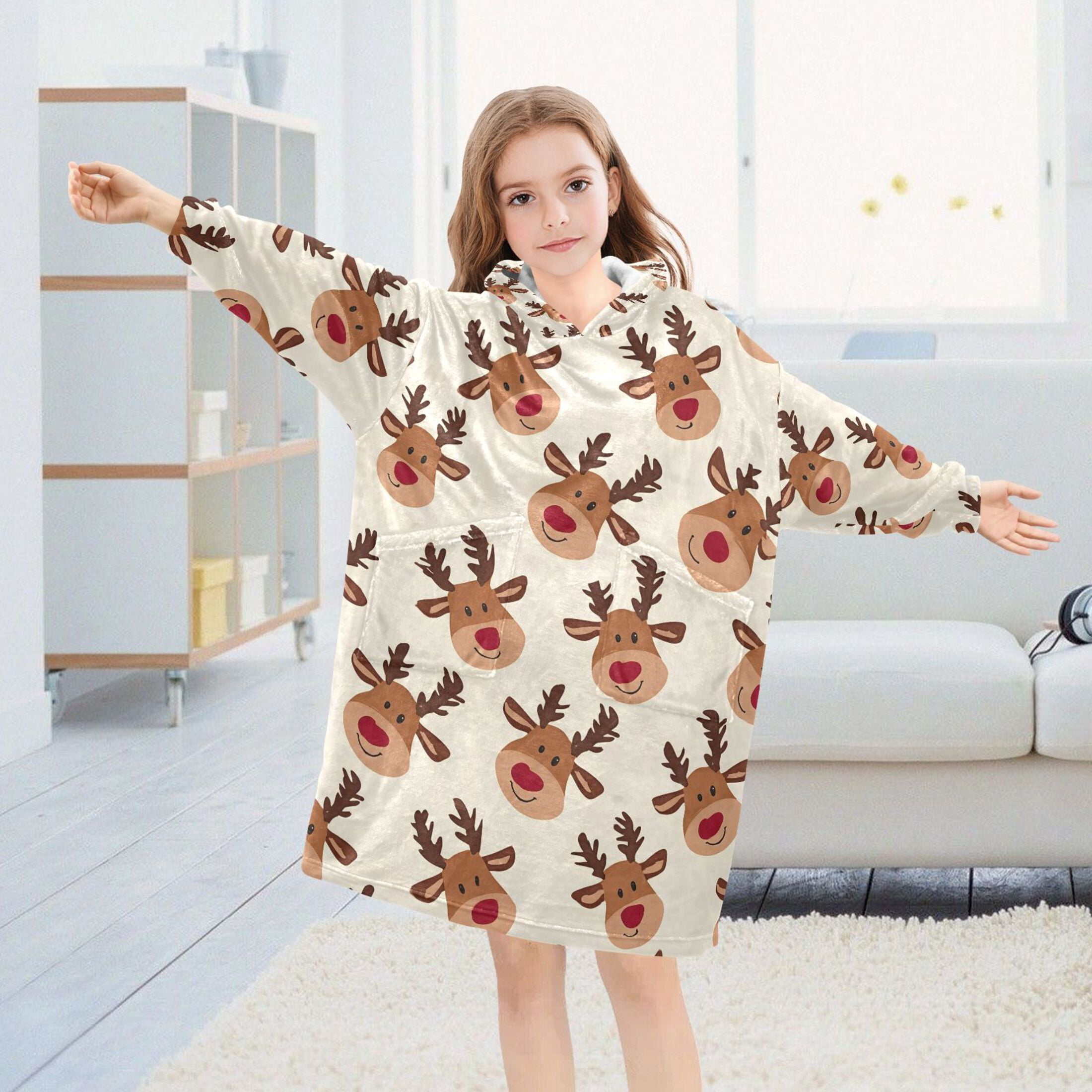 joogoo Wearable Blanket Hoodie for Cute Elk Reindeer Oversized Sherpa Hooded 3-14 YR M