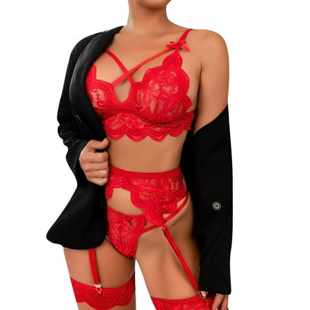 

Lingerie For Women Lingerie For Lace Teddy Deep V Halter Open Back Bodysuit