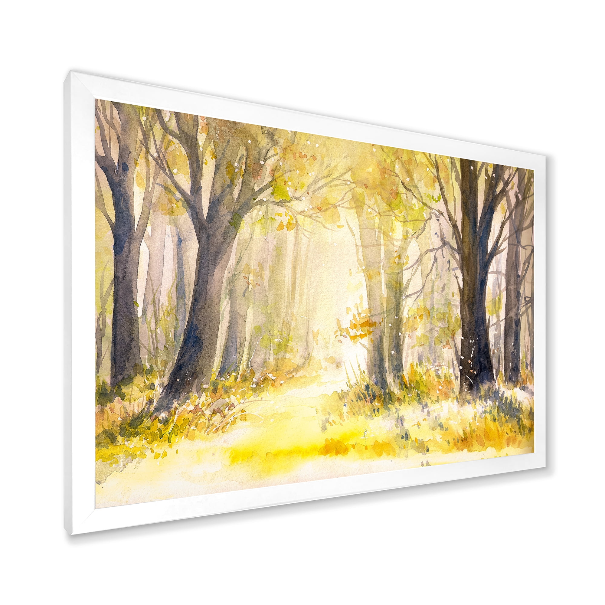 Designart 'Bright Sunshine Through The Yellow Forest Trees I' Traditional Framed Art Print