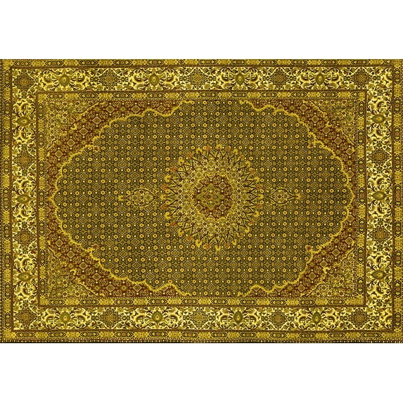 Ahgly Company Indoor Rectangle Medallion Yellow Traditional Area Rugs, 7' x 9'