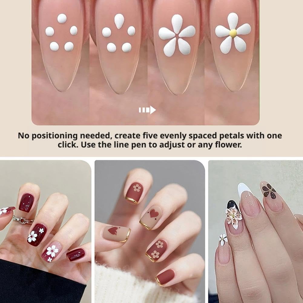 5 Petal Flower Nail Dotting Pen - Dotting Tool for Nail Art,One Stroke Flower Design Tool,1.8mm Fine Tip Rhinestone Pickers,Handle DottingTool for DIY NailArt for Beginner Enthusiast Girls Women