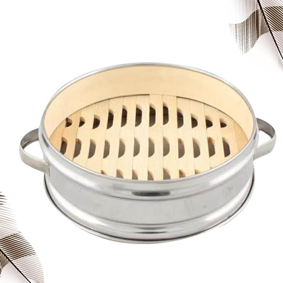 COSMOBETTY Bamboo Basket With Stainless Steel Ring And Two Handle, Kitchen Cookware (26cm)