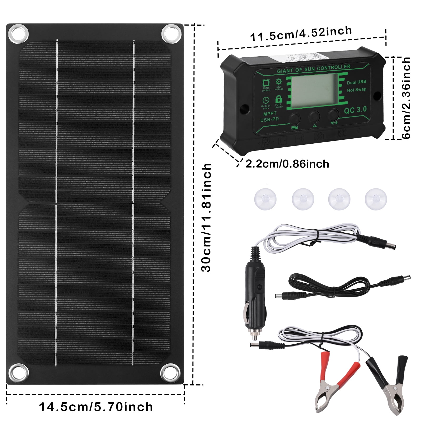 DAZLUTE 10W Solar Panel  Kit, Monocrystalline Silicon 100A Charge Controller Solar Panel Kit, Portable Solar Panel Battery Charger USB Output Suitable for Boat Car RV Motorcycle Marine Automotive Hom