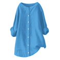 thumbnail image 6 of Dorinao Women's Oversized Linen Cotton Long Sleeve Blouse - Button Front Loose Fit Shirt for Casual & Summer, Blue, M, 6 of 6
