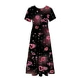thumbnail image 3 of Robe d'Été pour Femmes 2024 Mode Grande Taille Manches Courtes Col Rond Ample Imprimé Couleur Longue Robe 50 % de Réduction Liquidation!, 3 of 4
