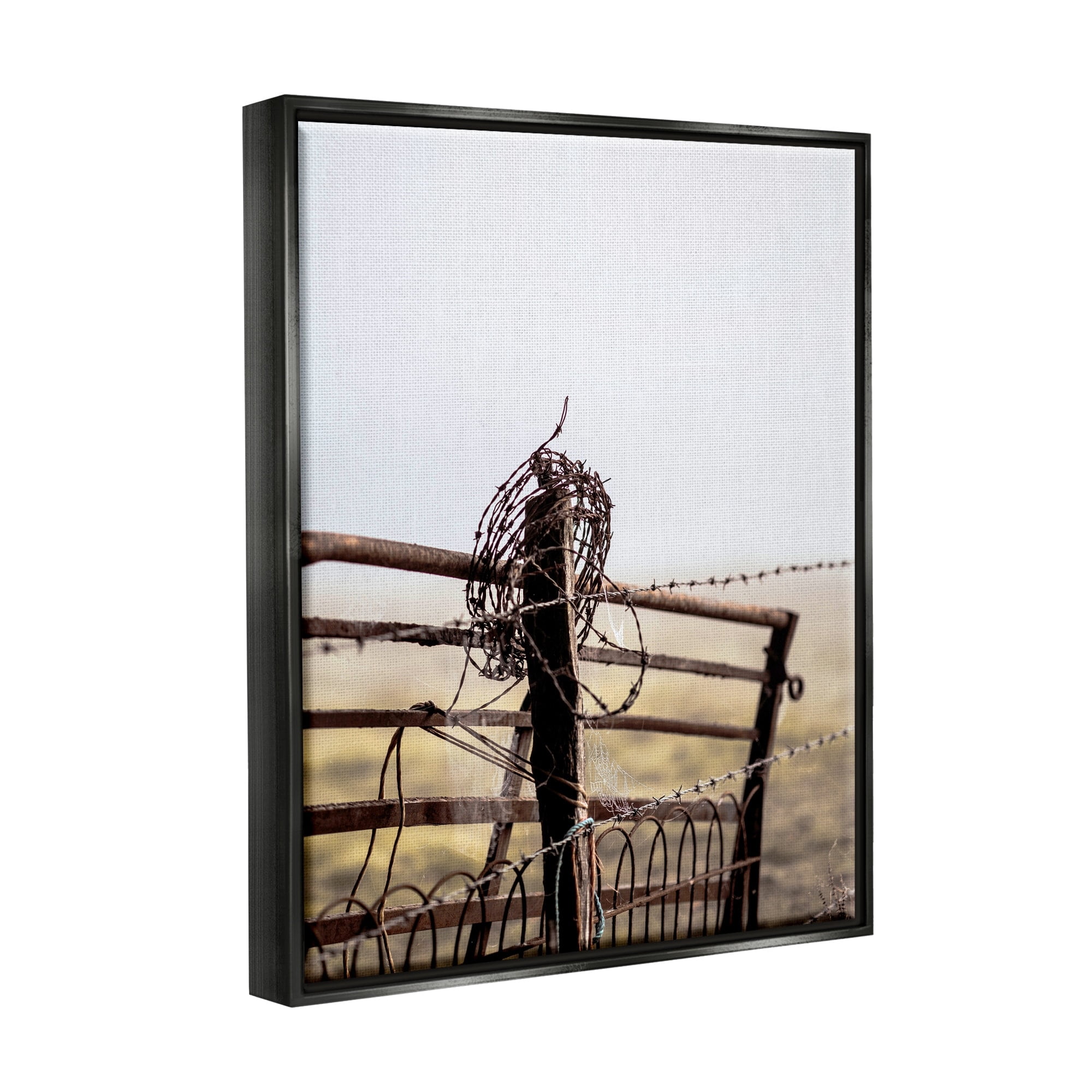 Stupell Industries Rural Meadow Fence Barbed Wire Countryside Photography Photograph Jet Black Floating Framed Canvas Print Wall Art, Design by Leah Straatsma