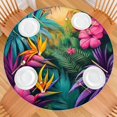 thumbnail image 2 of Colorful Tropical Leaf Pattern Round Fitted Tablecloth with Elastic Edge,Dining Table Cover Waterproof,Outdoor Round Tablecloth for Camping,Dining,Indoor and Outdoor, 2 of 7