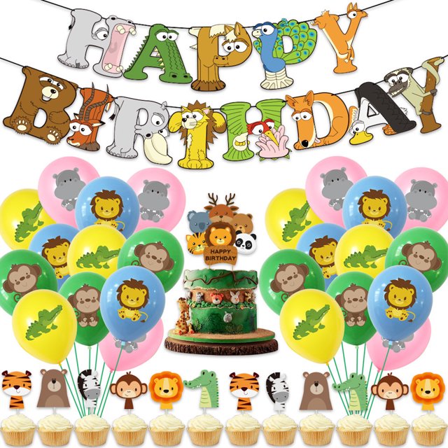 Kit de globos para cumpleaños de Jungle Animals, 27 unidades, látex y lámina