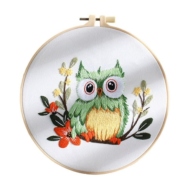 RONSHIN Owl Embroidery Kit For Beginners, Animal Stamped Pre Printed Embroidery Kits, Starter Needlepoint Kits With Instructions Clothes Hoops Threads Needles