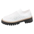 thumbnail image 5 of Rokment Women's Glitter Rhinestones Platform Walking Shoes Comfortable Slip on Socks Chunky Mid Heel Oxfords Casual Dress Fashion Sneakers White Size 8.5, 5 of 7