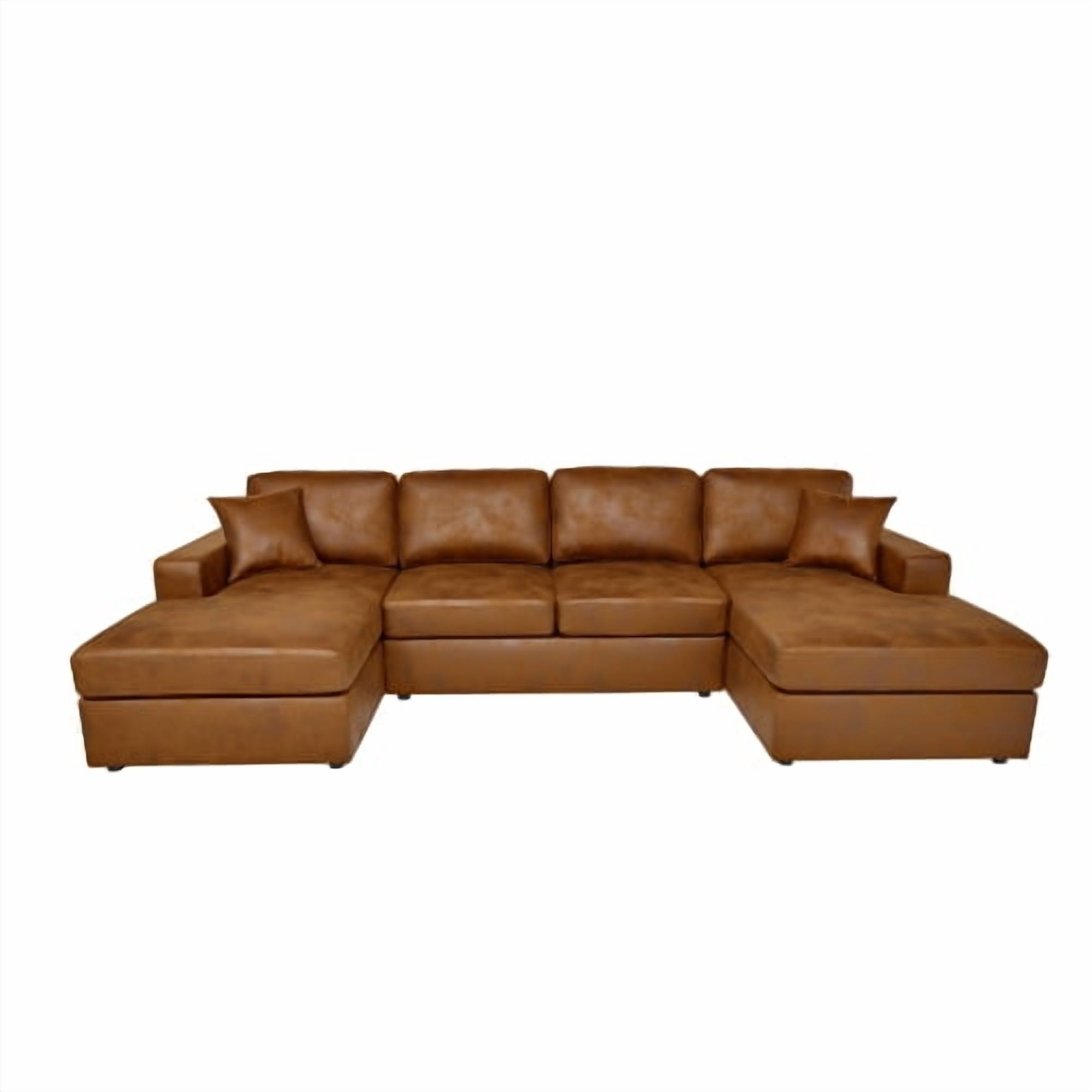 119" Corduroy U-Shaped Double Chaise Sectional Sofa, 4-Seater with Removable Cushions, Low-Profile, Antique brown