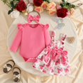 thumbnail image 2 of CAICJ98 Baby Girl Clothes Fall Winter Outfit Long Sleeve Ruffle Romper Plaid Skirt Bow Headband 3 Pcs Set (Hot Pink,12-18 Months), 2 of 8