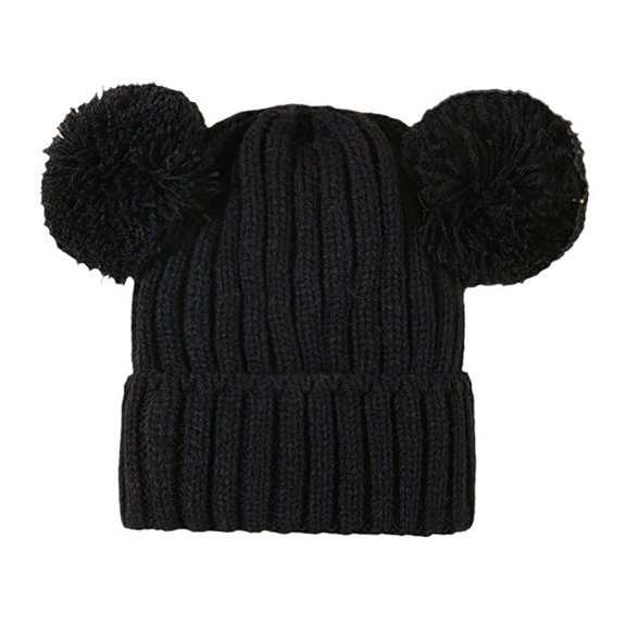 vnanda Cute Baby Beanie Hat Winter Solid Color Baby Crochet Beanie Hat with Double Fluffy Balls Decor Warm Cozy Children Knitting Hat for Weather Elastic
