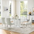 thumbnail image 2 of 63" Modern Glass Dining Table for 6, Rectangular Tempered Glass Top and Double O-Shape Glossy Wood Frame Base for Dining Room, Home Office, Meeting, 2 of 6