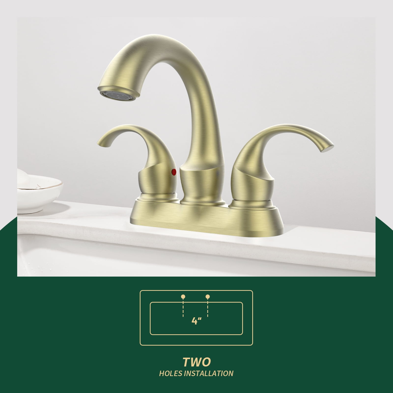 Cobbe 2-Handle Swan Style Bathroom Sink Faucet with Aerator 4-inch Centerset Vanity Sink with Pop-Up Drain and Supply Hoses  Brushed Gold