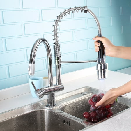 Kitchen Sink Faucet Pull Out Spray Rotating Spout Mixer Tap Kitchen Sink Faucet with Swivel Pull Down Sprayer and Double