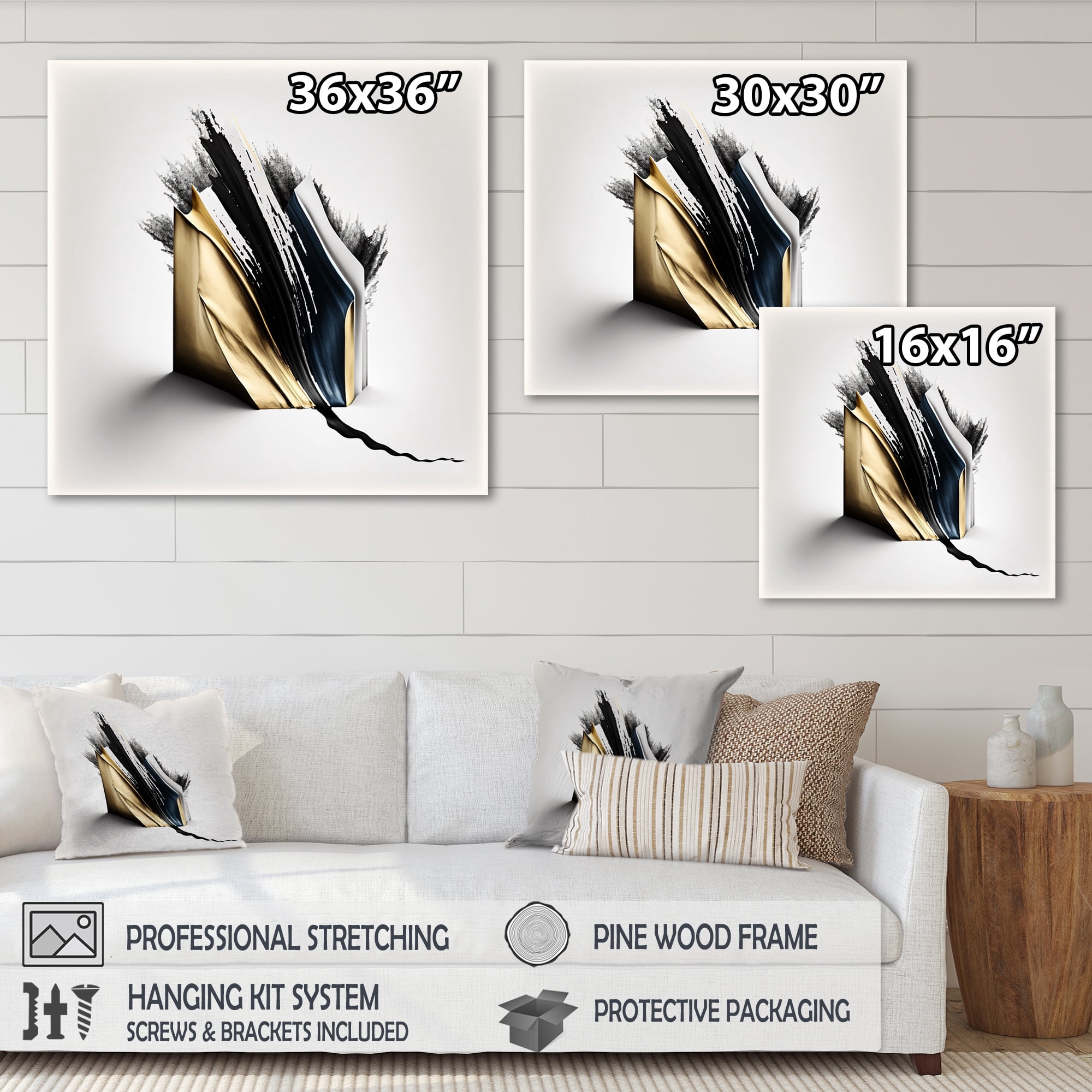 Designart Black And Gold Cubic Expression VI Canvas Wall Art