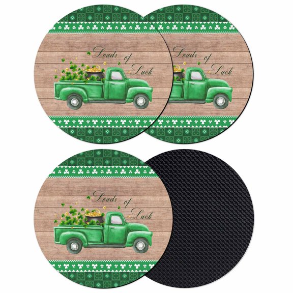 Saint Patrick's Day Coasters Set of 4, Absorbent Coasters for Drinks, Luck Leaves Car Brown Wooden Plaid Coaster for Desk Coffee Table Protection, Home Decor House Warming Gifts 4"