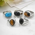 thumbnail image 3 of HIJONES Unisex Stainless Steel Oval Agate Gemstone Inlaid Silver Plated Signet Ring Solid Glossy Wedding Band Brown Stone Size 8, 3 of 6