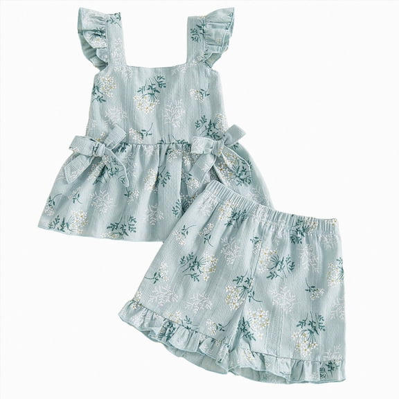 NIEWTR Toddler Kids Girl Clothes 12-18 Months Toddler Girl Clothes Summer Baby Girl Cute Sleeveless Tank Tops With Bow And Ruffled Shorts 2Pcs Outfits Set Loungewear