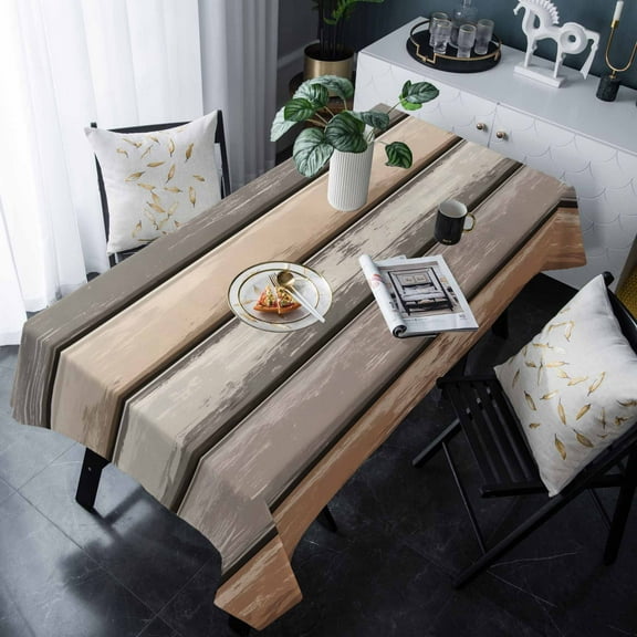 Brown Beige Stripes Tablecloth Rectangle Table Cloth 60x120 , Waterproof Tablecloth Outdoor Table Cloth, Geometric Painting Neutral Textured Washable Table Cover for Kitchen Dining Party