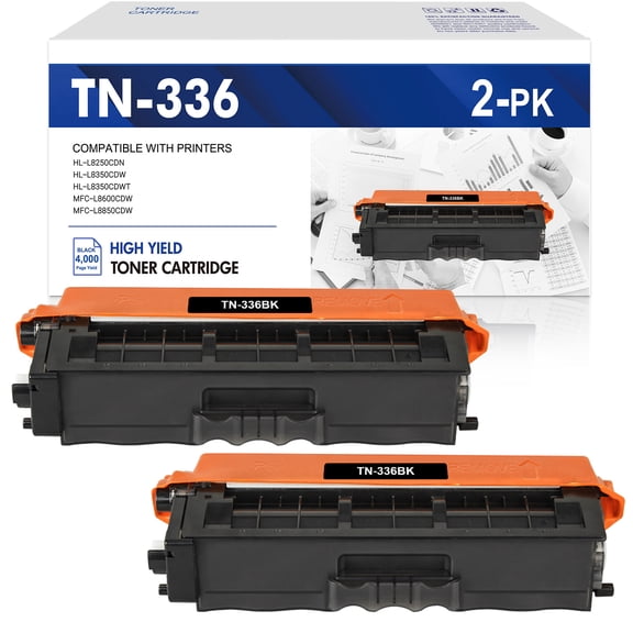 2-Pack TN336 Toner Cartridge Compatible for Brother TN336 TN-336BK TN336BK High Yield Black for HL-L8250CDN L8350CDW L8350CDWT MFC-L8600CDW L8850CDW Printer Ink