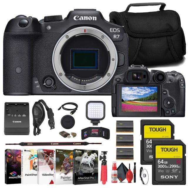 Canon EOS R7 Appareil Photo Sans Miroir (5137C002) + 2 x Sony 64 Go Carte SD Robuste + Ensemble Bien Plus Pro (Modèle International)