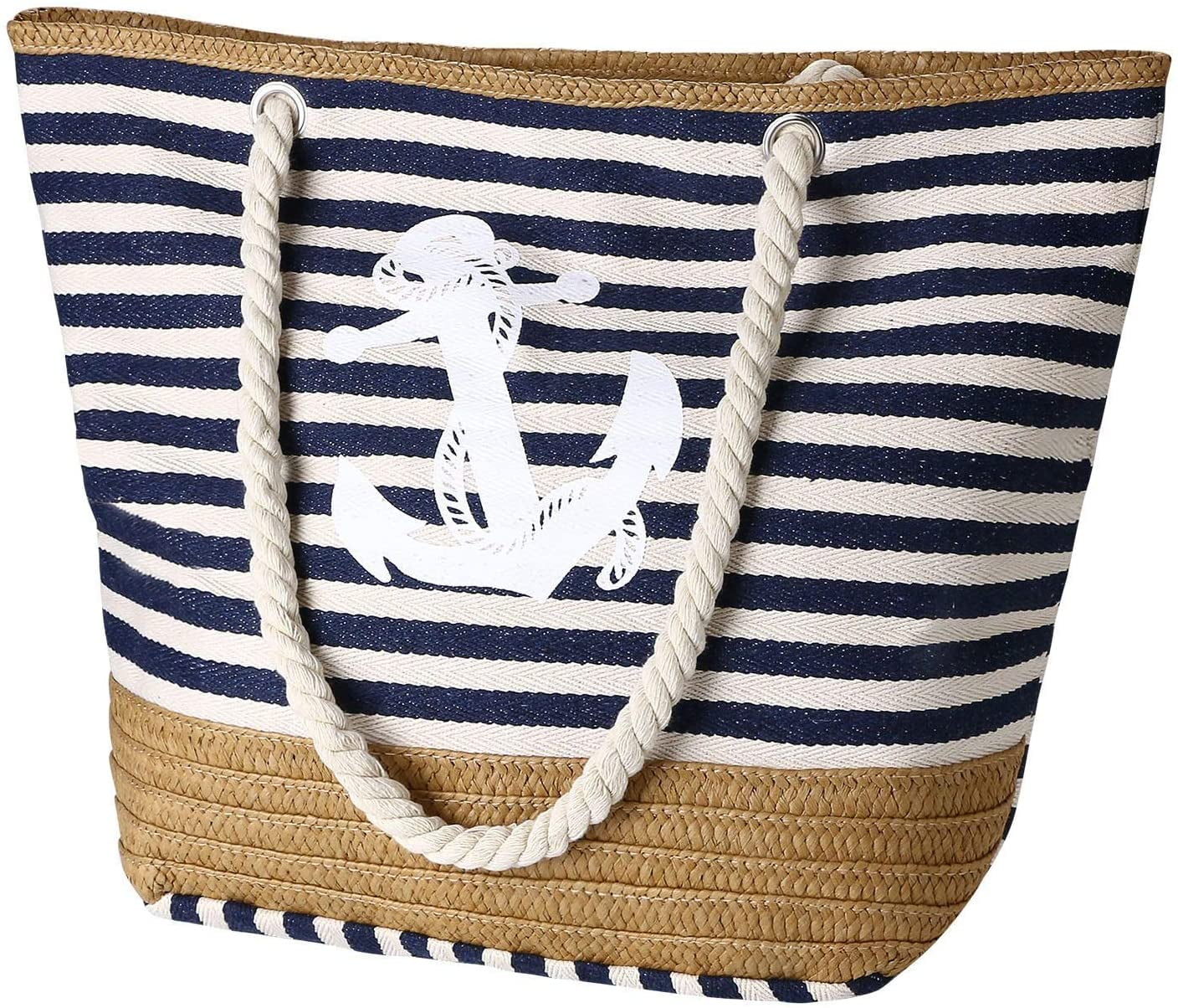 Large Beach Bag with Zipper and Inner Pocket, Waterproof Beach Bag