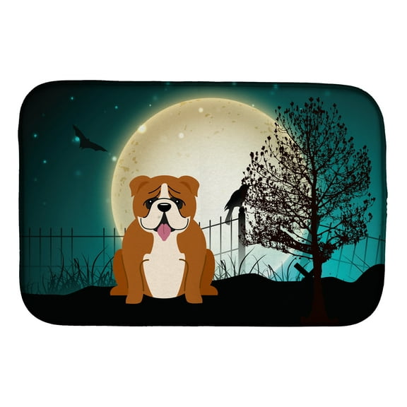 Halloween Scary English Bulldog Red White Dish Drying Mat