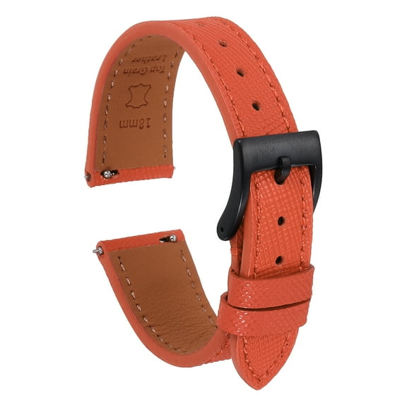Uxcell Genuine Leather Watch Band 19mm Quick Release Replacement Watch Strap with Stainless Steel Black Buckle for Men Women, Orange